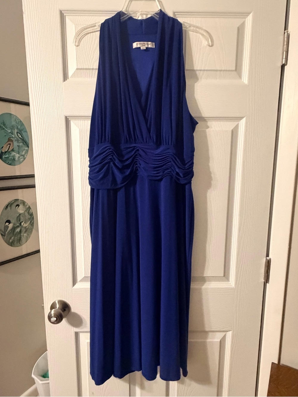 Evan Picone Sleeveless Royal Blue V-Neck Midi Dress